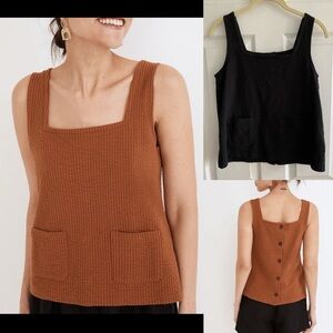 Madewell • Black Knit Seersucker Patch Pocket Tank
